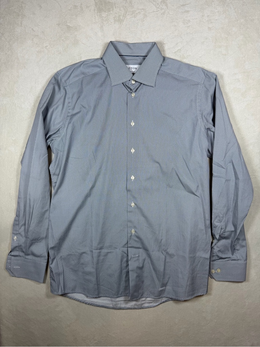 Eton Men's 16.5 42 Light Blue Micro-Pattern Dress Shirt Pointed Collar Lux